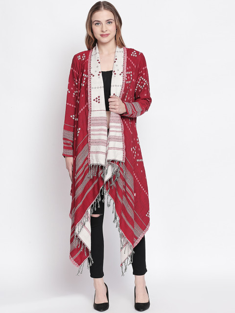 

RANGMANCH BY PANTALOONS Women Red Printed Open Front Shrug