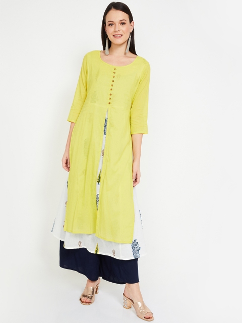 

Melange by Lifestyle Women Lime Green & White Printed Layered A-Line Kurta