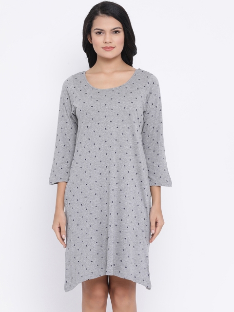 

Clovia Women Grey & Blue Printed Sleep T-Shirt