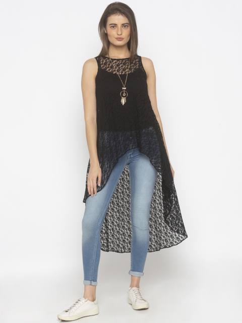 

Iti Women Black Self Design High-Low Top