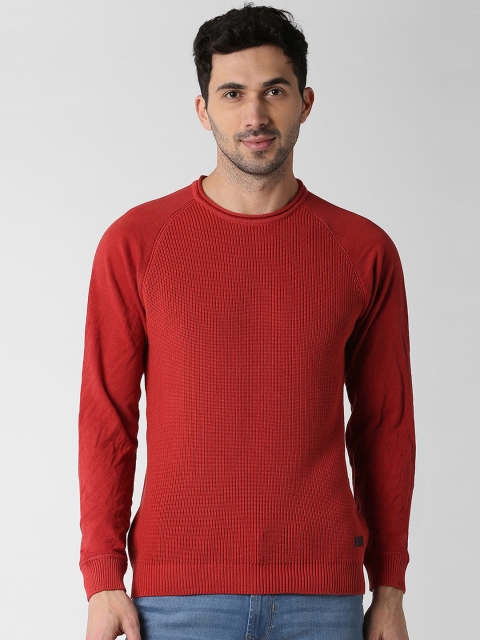 

Peter England Casuals Men Red Self Design Sweatshirt