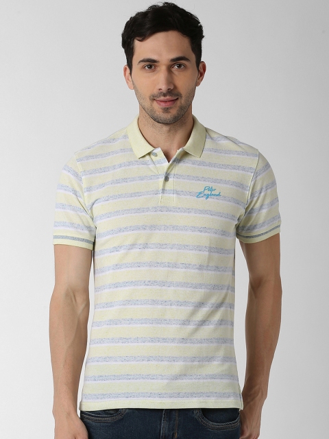 

Peter England Casuals Men Yellow & Blue Slim Fit Striped Polo Collar T-shirt
