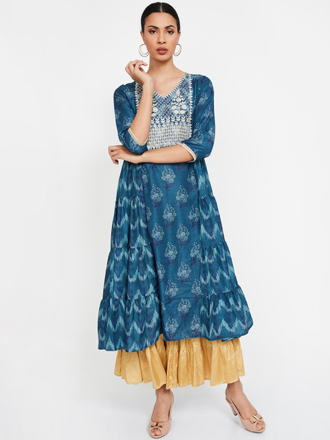 

Melange by Lifestyle Women Blue & Beige Yoke Design A-Line Kurta