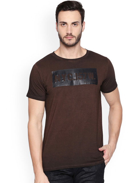 

Rex Straut Jeans Men Brown Slim Fit Printed Round Neck T-shirt
