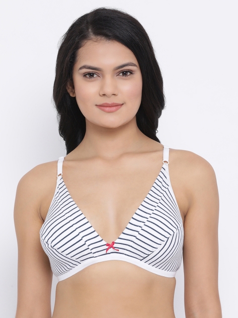 

Clovia White & Blue Striped Non-Wired Non Padded Everyday Bra BR1595O183