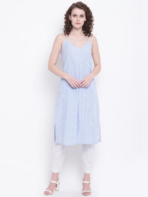 

Napra Women Blue & White Striped A-Line Kurta