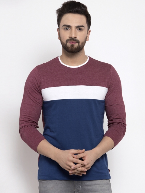 

Kalt Men Maroon Colourblocked Round Neck T-shirt
