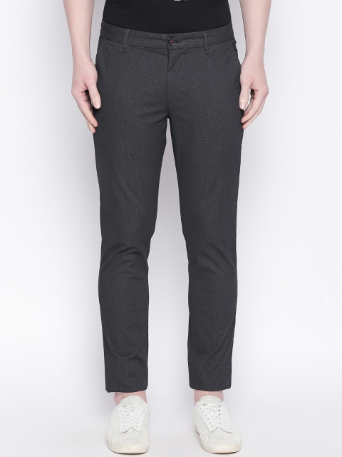 

BYFORD by Pantaloons Men Charcoal Slim Fit Self Design Regular Trousers