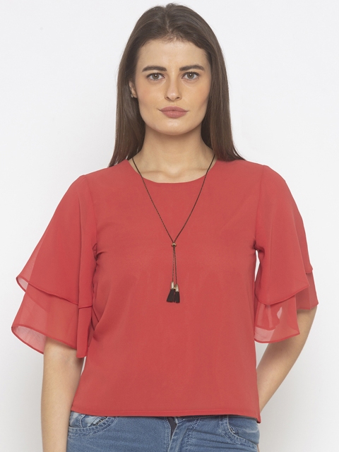 

Iti Women Coral Pink Solid Top