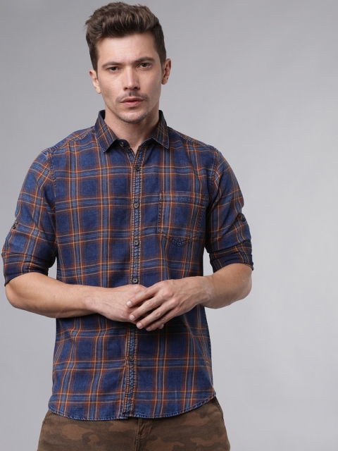 

Ecko Unltd Men Blue & Brown Slim Fit Checked Casual Shirt