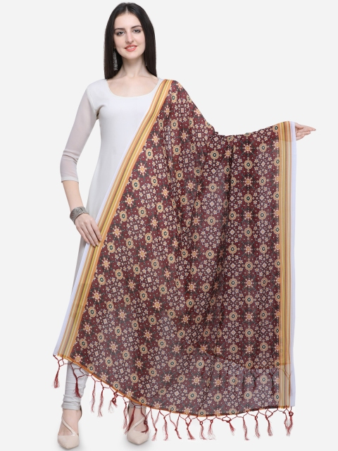 

Satrani Maroon & Beige Muslin Printed Patola Dupatta