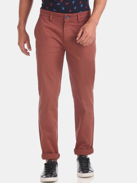 

RUF & TUF Men Red Slim Fit Solid Regular Trousers