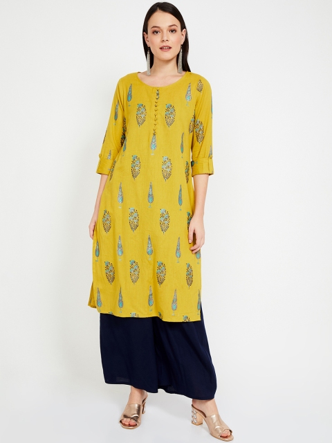 

Melange by Lifestyle Women Yellow & Blue Printed Straight Kurta