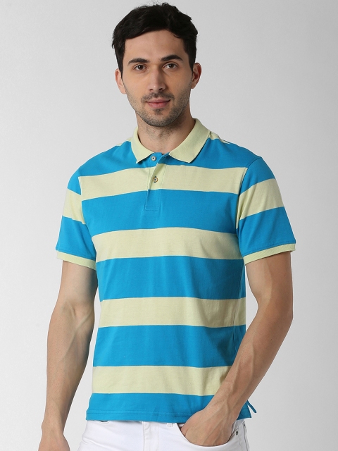 

Peter England Casuals Men Blue Striped Polo Collar T-shirt