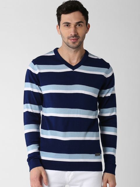 

Peter England Casuals Men Navy Blue & White Striped Pullover Sweater