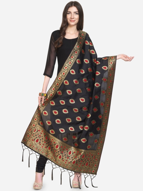 

Satrani Black & Gold-Toned Woven Design Dupatta