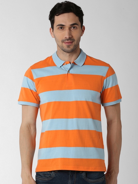 

Peter England Casuals Men Orange Striped Polo Collar T-shirt