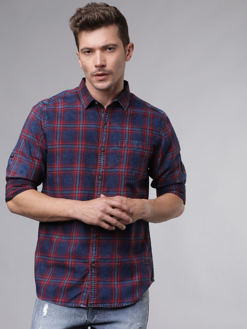 

Ecko Unltd Men Blue & Red Slim Fit Checked Casual Shirt