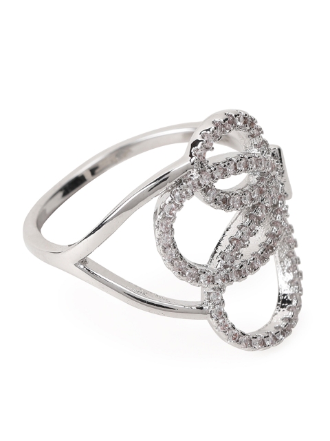 

Rubans Silver-Toned CZ-Studded Adjustable Handcrafted Finger Ring