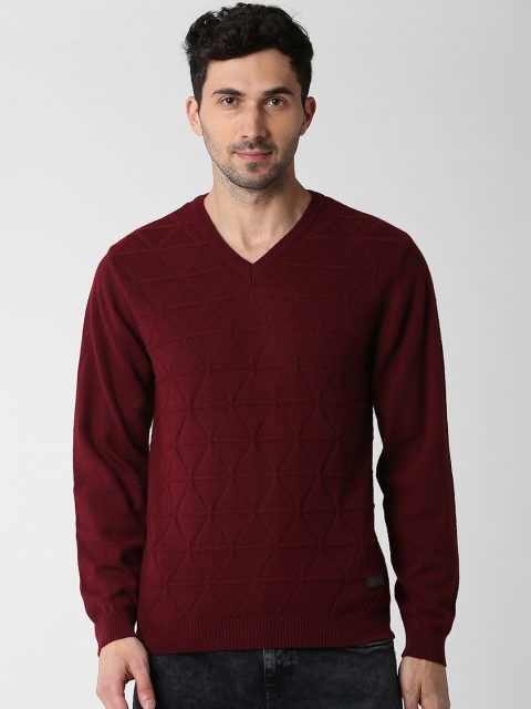 

Peter England Casuals Men Maroon Self Design Pullover Sweater