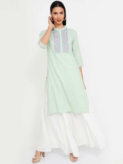 

Melange by Lifestyle Women Green & Blue Yoke Design Straight Kurta