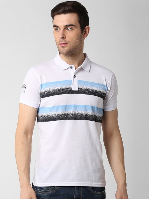 

Peter England Casuals Men White Slim Fit Striped Polo Collar T-shirt