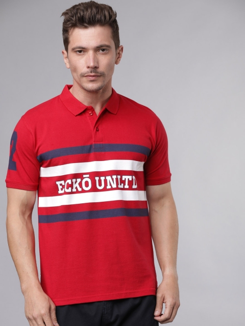

Ecko Unltd Men Red & White Printed Polo Collar T-shirt