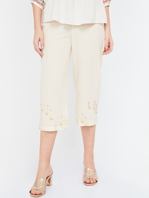 

Melange by Lifestyle Women Off-White Loose Fit Solid Regular Trousers