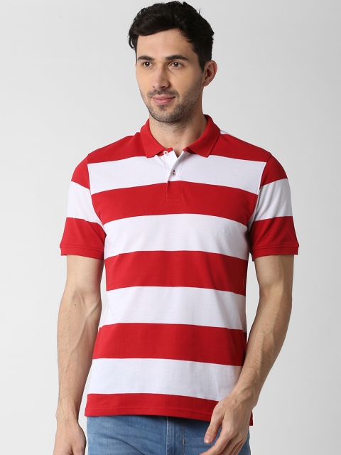 

Peter England Casuals Men Red Striped Polo Collar T-shirt