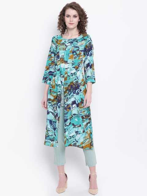 

Napra Women Blue & Mustard Yellow Printed A-Line Kurta