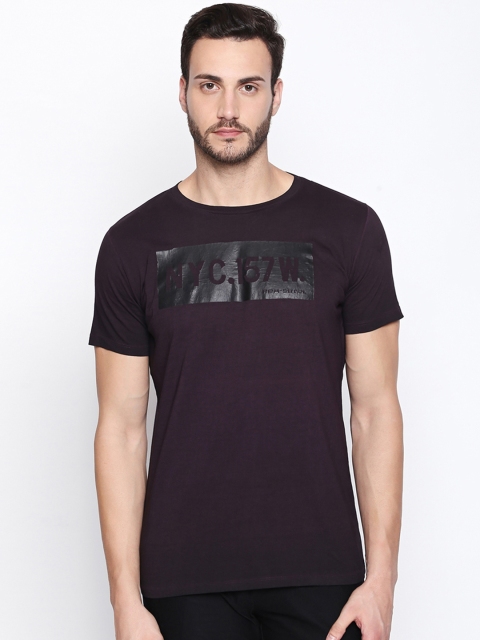 

Rex Straut Jeans Men Purple Slim Fit Printed Round Neck T-shirt