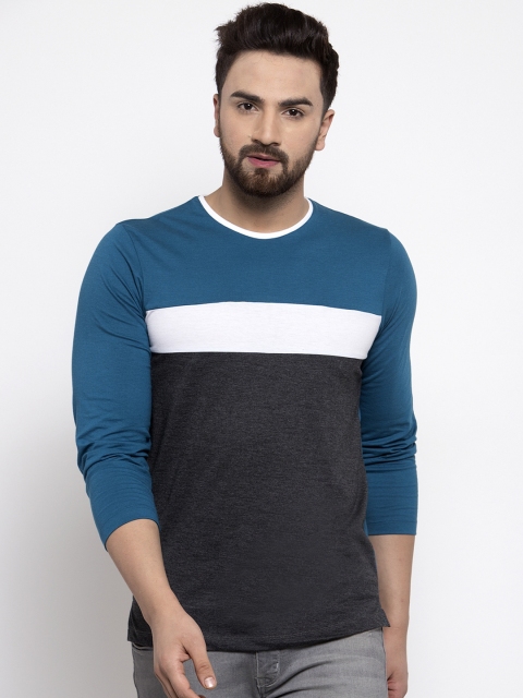 

Kalt Men Teal Colourblocked Round Neck T-shirt