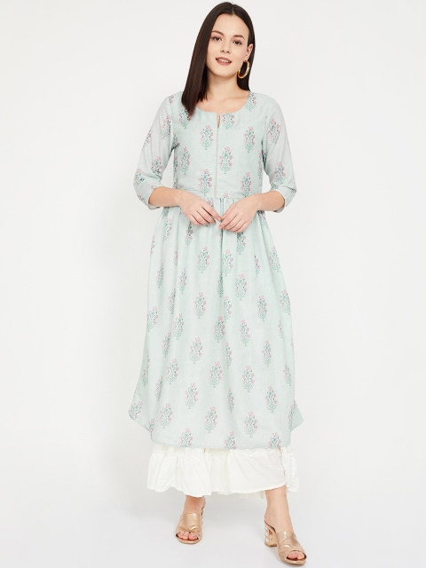

Melange by Lifestyle Women Sea Green & Pink Printed A-Line Kurta