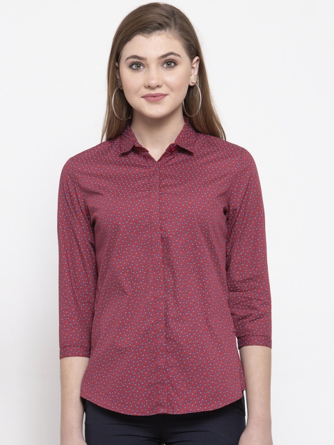 

Hancock Women Red Slim Fit Printed Formal Shirt