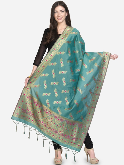 

Satrani Turquoise Blue & Pink Woven Design Jacquard Banarasi Dupatta