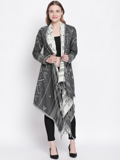

RANGMANCH BY PANTALOONS Women Charcoal Printed Open Front Shrug