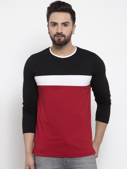 

Kalt Men Black & Maroon Colourblocked Round Neck T-shirt