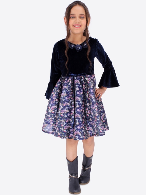 

CUTECUMBER Girls Blue Printed Fit and Flare Dress