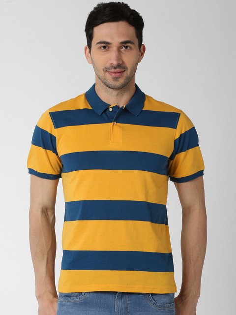 

Peter England Casuals Men Yellow Striped Polo Collar T-shirt