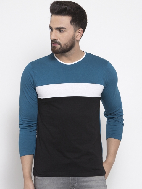 

Kalt Men Teal Blue Colourblocked Round Neck T-shirt