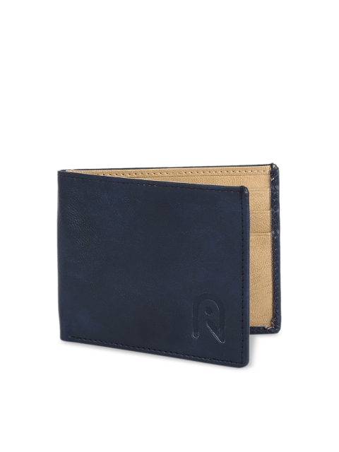 

Indiamigo Men Navy Blue Solid Leather Two Fold Wallet