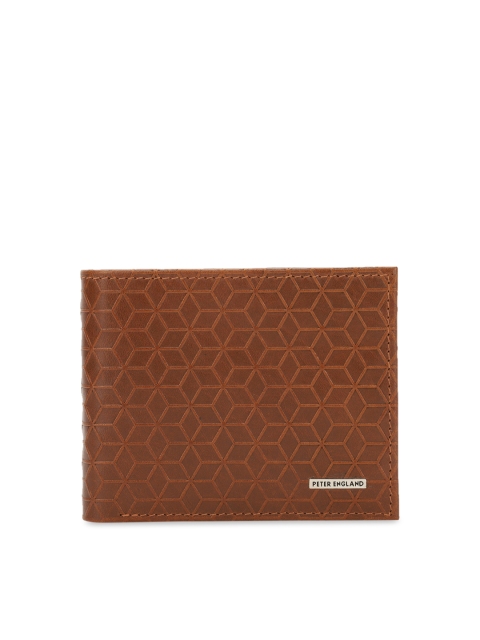 

Peter England Men Brown Textured Two Fold Leather Wallet