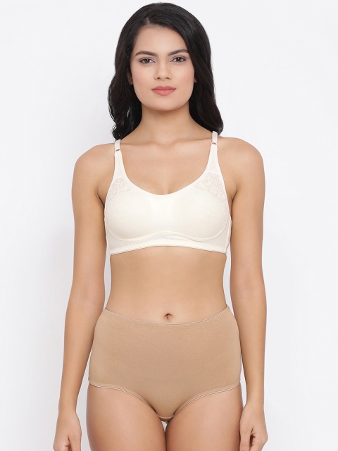 

Clovia Women White & Nude-Coloured Solid Lingerie Set COMBBP98432B, Beige