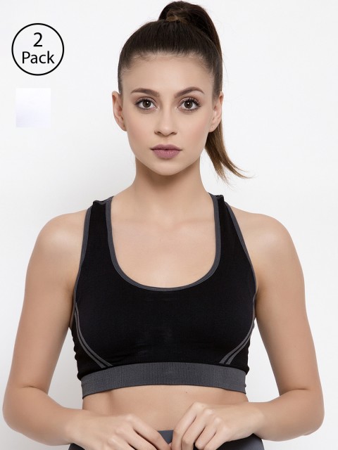 

Friskers Pack of 2 Solid Non-Wired Lightly Padded Sports Bras O-3606-01-02-30B, Black