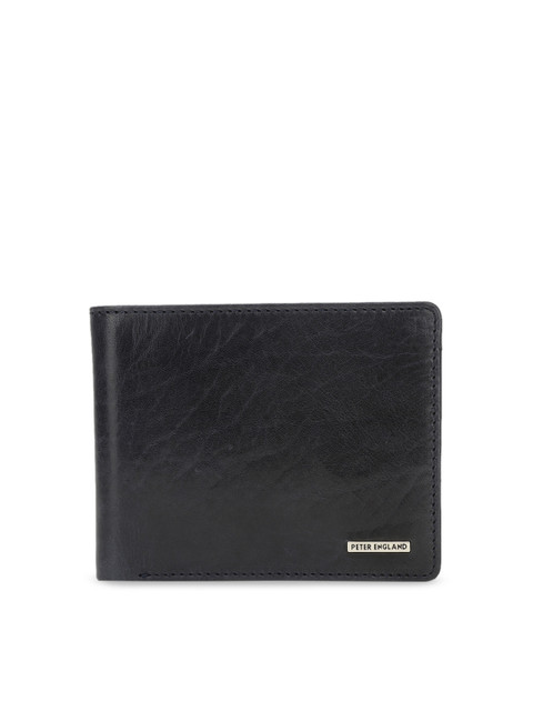 

Peter England Men Navy Blue Textured Two Fold Leather Wallet