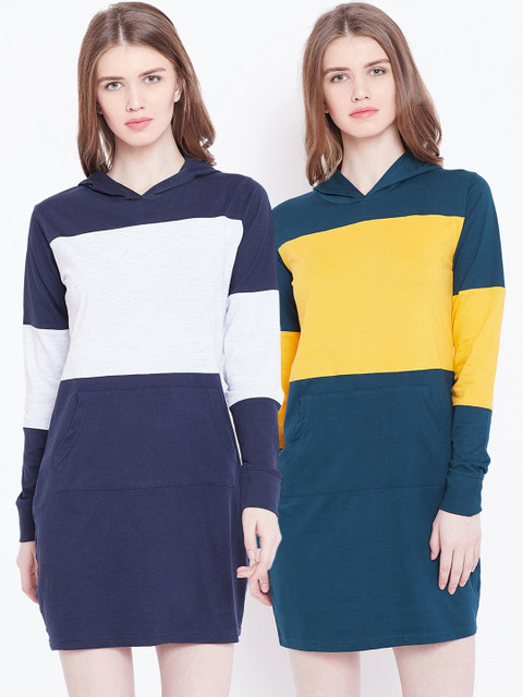 

The Dry State Women Blue Colourblocked T-shirt Dress