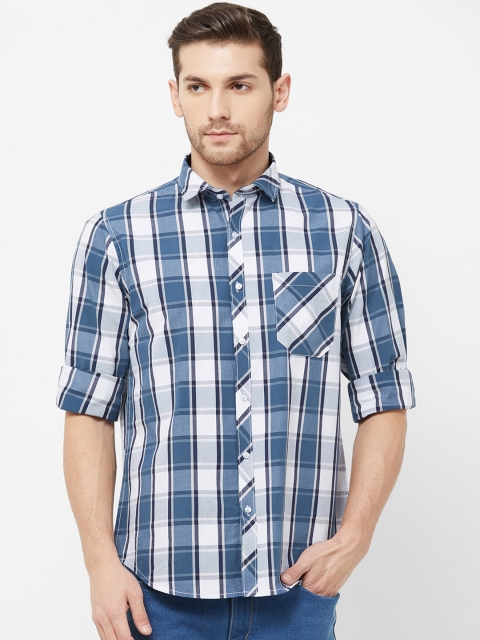 

Solemio Men White & Blue Regular Fit Checked Casual Shirt