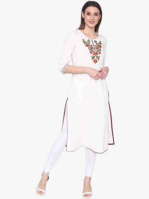 

Laabha Women White & Red Printed Straight Kurta
