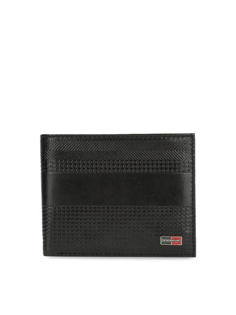 

Peter England Men Black Textured Two Fold Leather Wallet