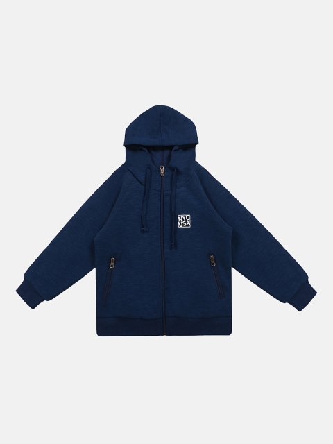 

Lil Tomatoes Boys Navy Blue Solid Hooded Sweatshirt